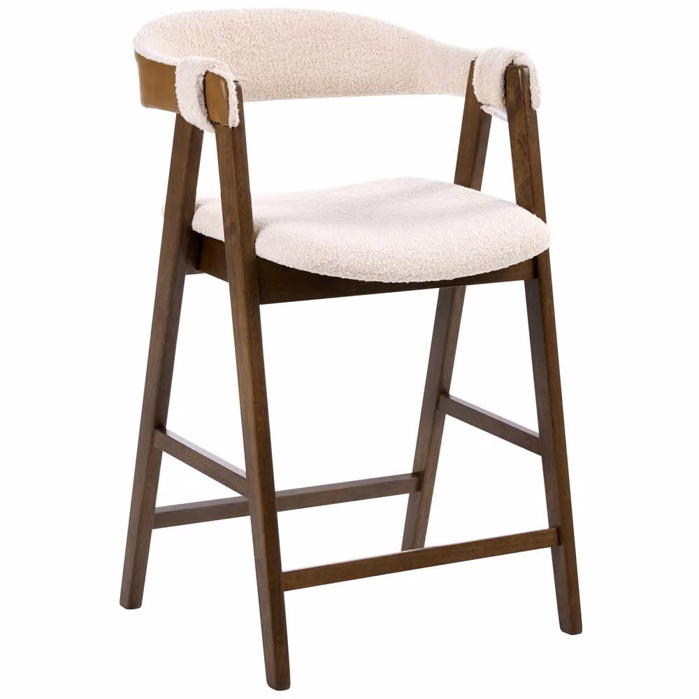 Wyld and Coco Beige Boucle Bar Chair with Rubberwood Legs in Retro Style – 3