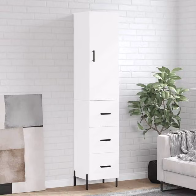 Berkfield Home White Modern Highboard with Hinged Doors and Internal Shelves, W/D/H: 34.5 x 34.5 x 180 cm