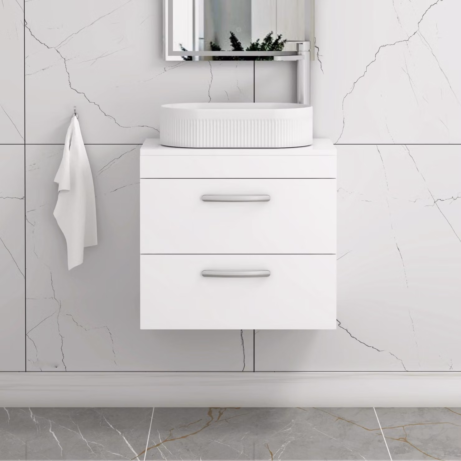 Royal Bathrooms Turin 800mm Wall Hung Vanity Unit with 2 Drawers and Countertop Basin in Gloss White