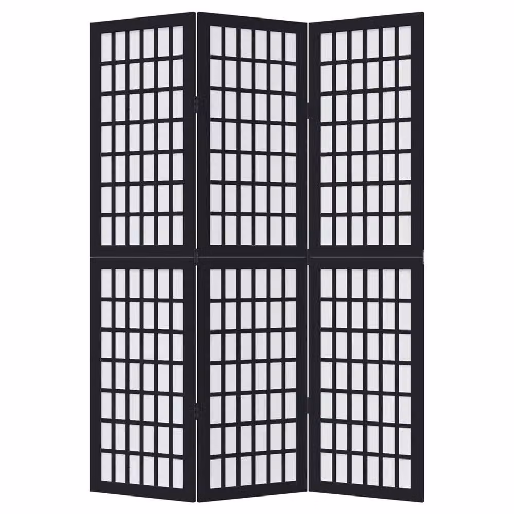 Berkfield Home 3-Panel Room Divider in Black Solid Paulownia Wood – 3