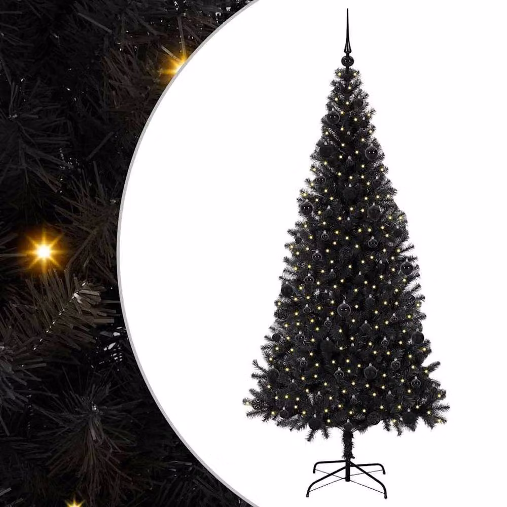 Berkfield Home Black PVC Christmas Tree with 300 LEDs and Stand, Height: 210 cm – 2