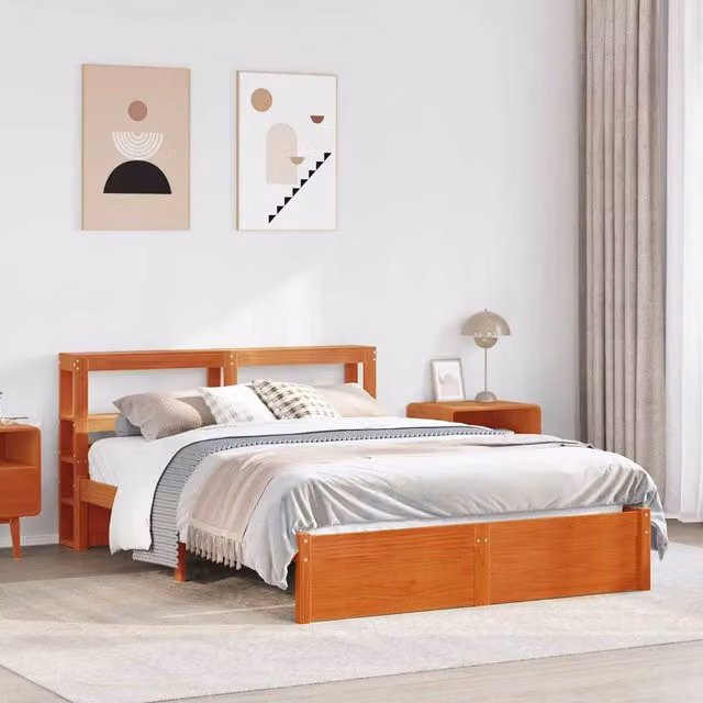 Berkfield Home Bed Frame with Headboard in Wax Brown Solid Pine Wood 150 x 200 cm – 1
