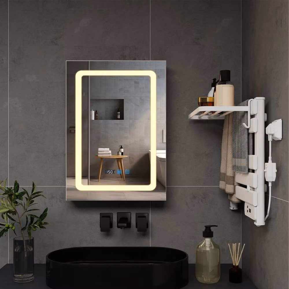 FORGEVIO Modern Silver LED Bathroom Mirror Cabinet with Shaver Socket and Glass Doors – 3