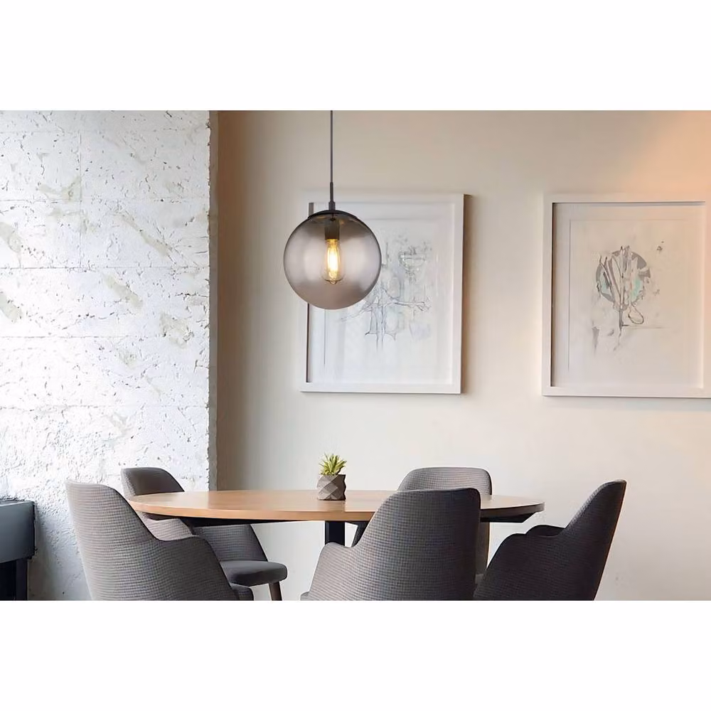 Globo Lighting Modern Sphere Pendant Ceiling Light in Black with Glass and Metal Shade, E27, Height Adjustable – 2