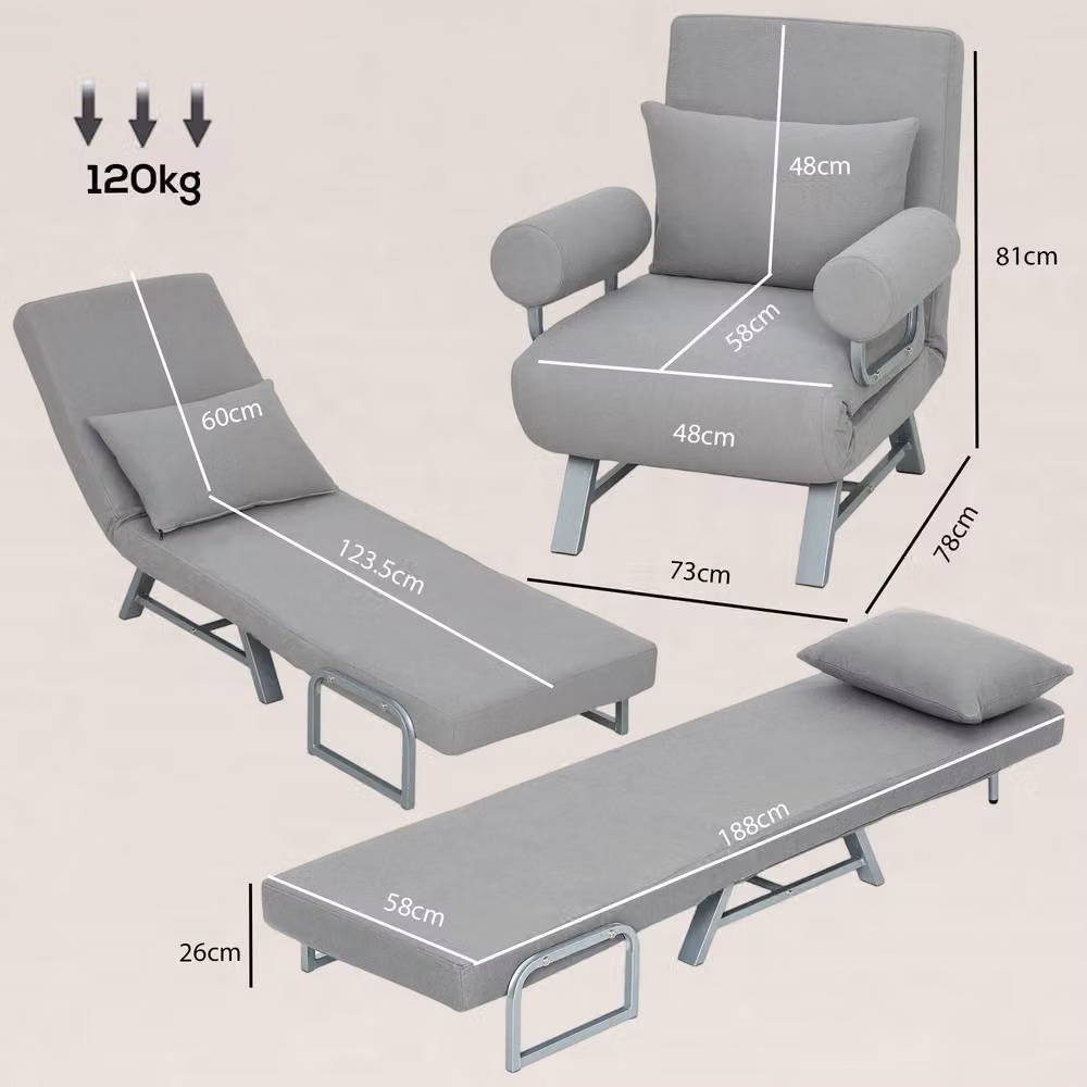 HOMCOM 3-in-1 Convertible Single Sofa Bed and Folding Chair in Grey – 3