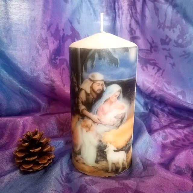 Viki White Nativity Pillar Candle Set of 2