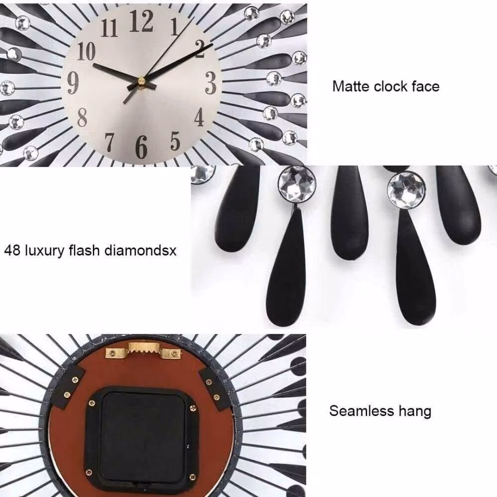 Kelvenix Diamond Sunflower Silent Quartz Wall Clock in Black, Diameter: 60 cm – 3