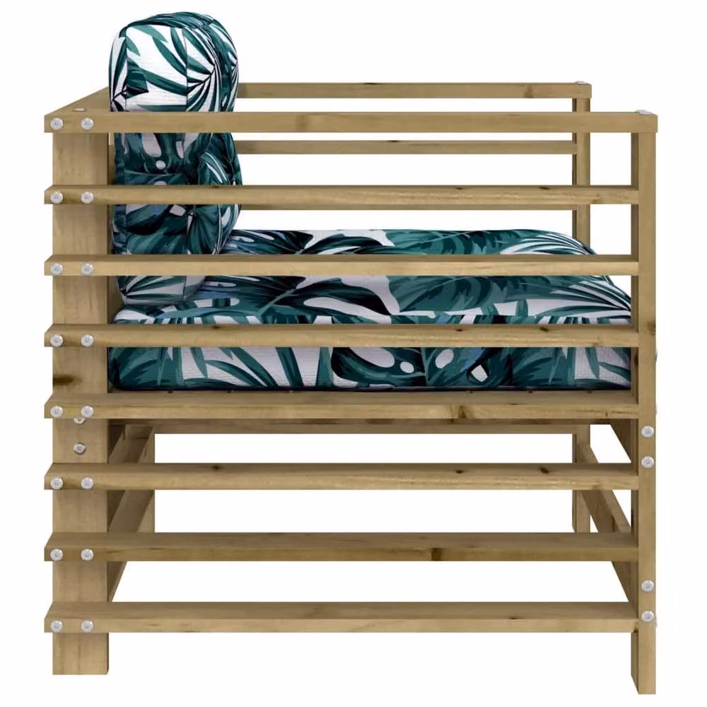 Berkfield Home Set of 2 Rustic Brown Impregnated Pine Garden Chairs with Floral Cushions – 5