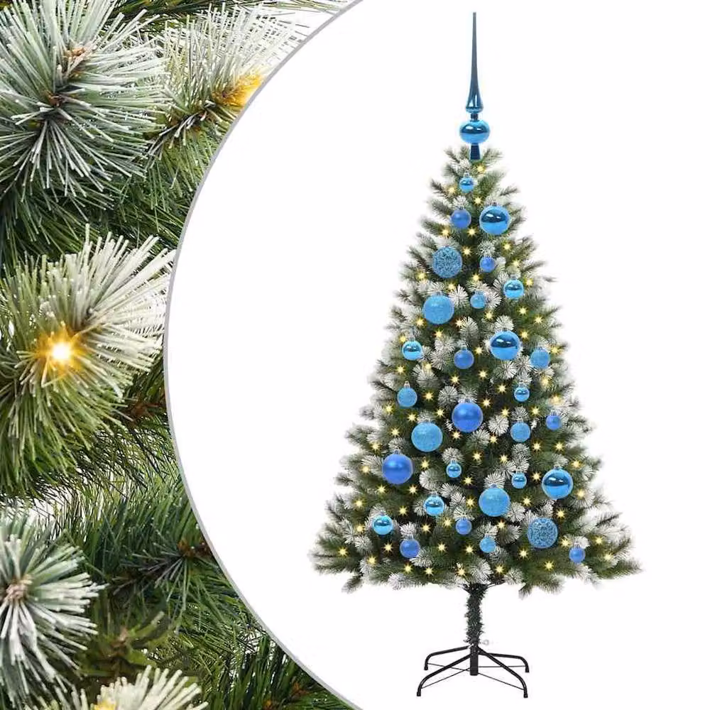 Berkfield Home Artificial Hinged Christmas Tree with Flocked Snow, Green, Height: 120 cm – 2