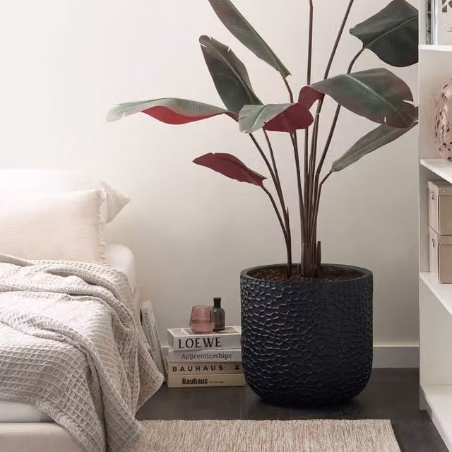 Wyld and Coco Black Round Fibre Clay Planter W: 43 cm, D: 43 cm, H: 42 cm – 1