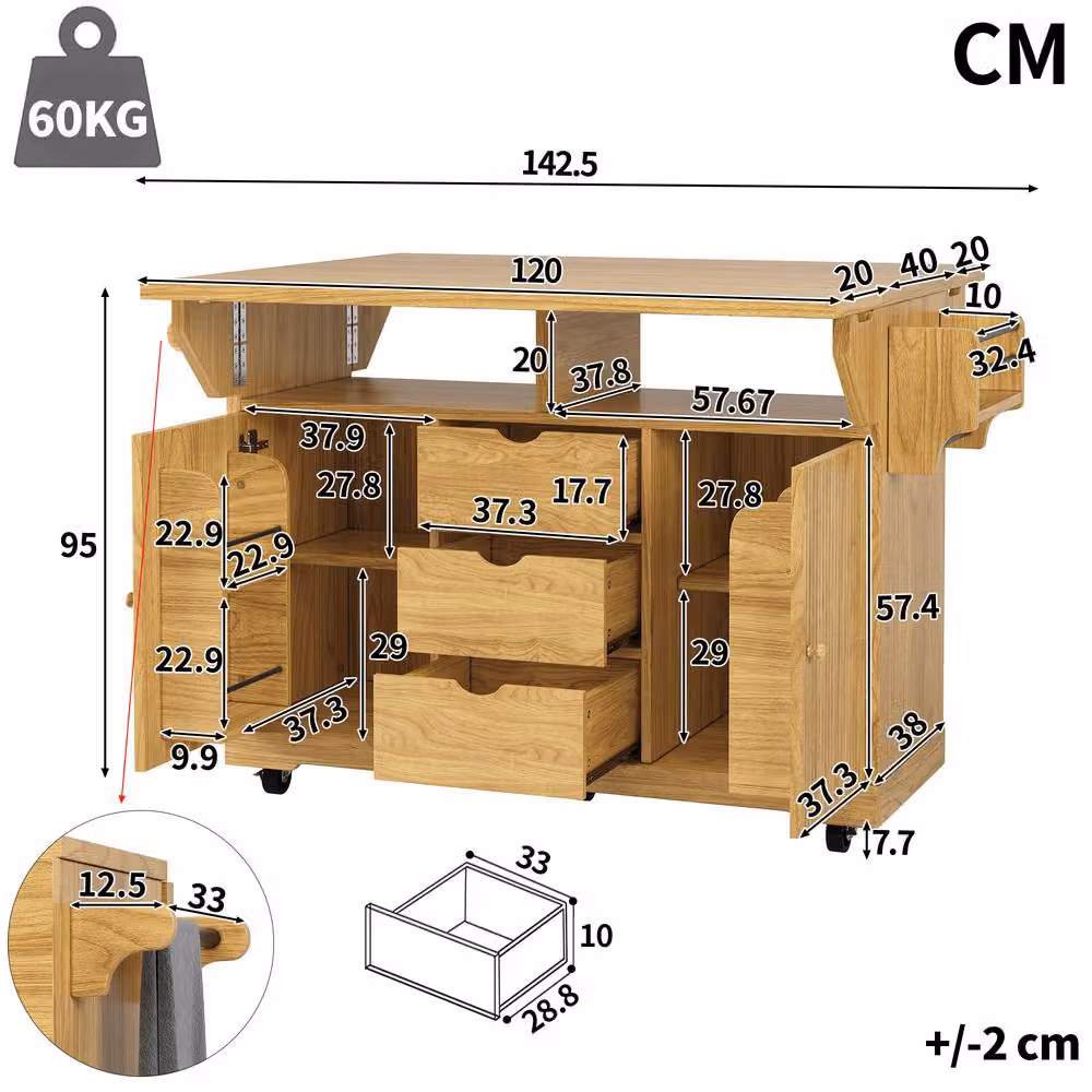 Rolipo Foldable Kitchen Island Serving Trolley in Brown – 3