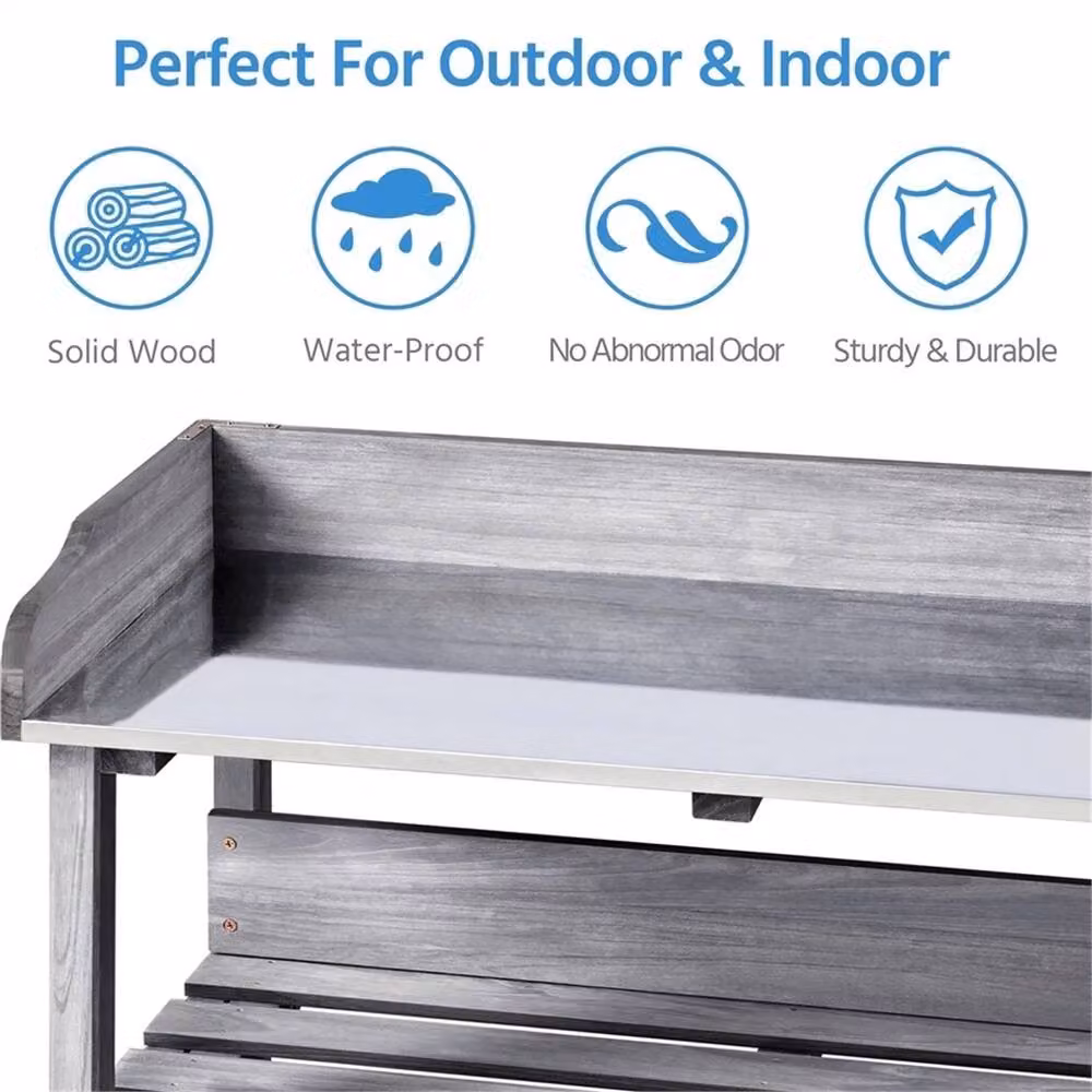 EONLION Grey 3-Layer Metal Table Bench with 2 Storage Shelves – 5