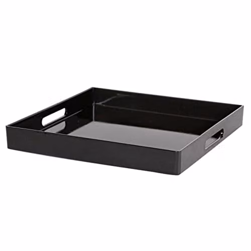Argon Tableware Pack of 6 Black Square Melamine Serving Trays with Handles, 33 cm – 1