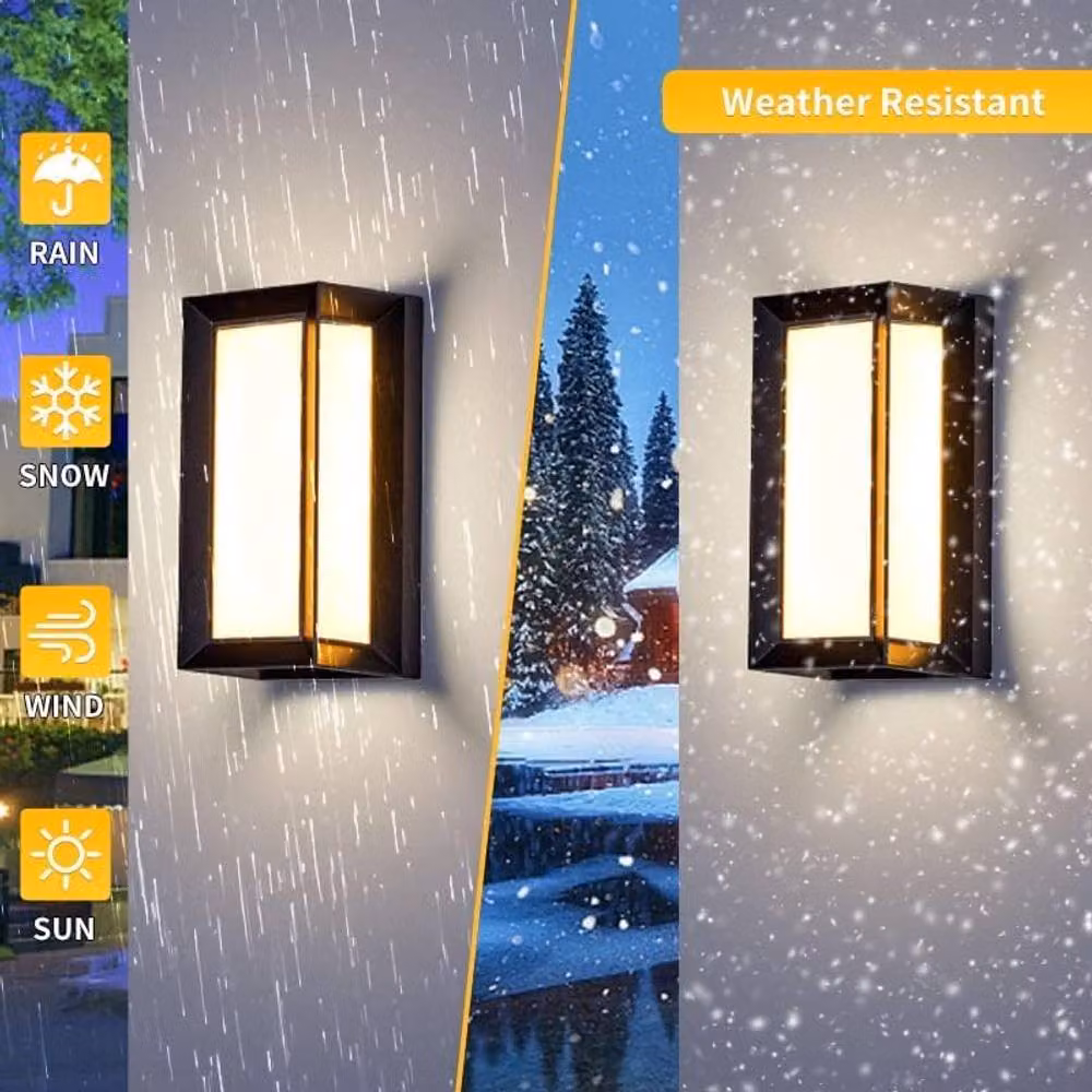 Goeco 18W LED Outdoor Wall Light Pack of 2, Black IP65 Modern Exterior Sconce with 3000K Warm White Light – 7