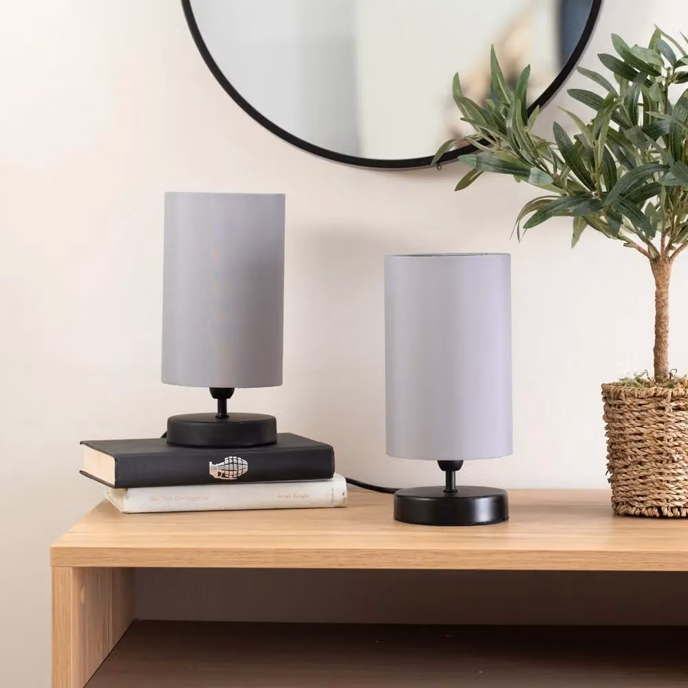 ValueLights Francis Pair of Black Dimmable Touch Table Lamps with Grey Fabric Shades – 3