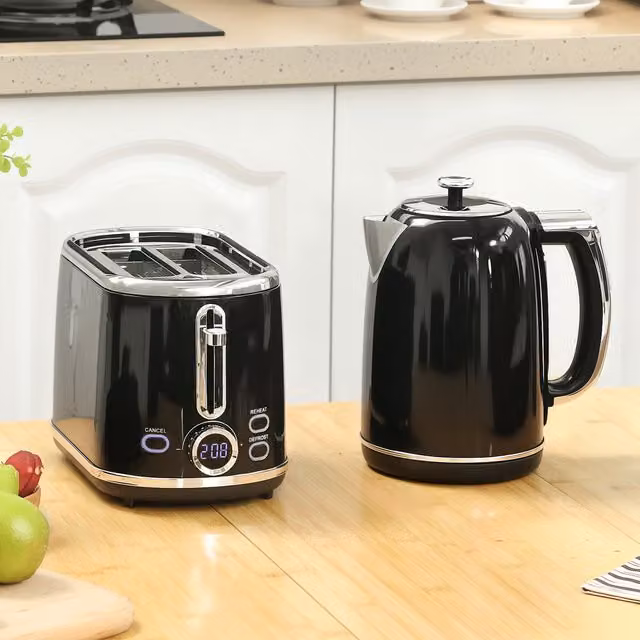 HOMCOM Rapid Boil Kettle and Toaster Set, 1.7L, 3000W, Black