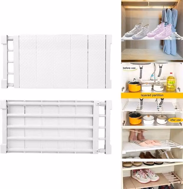 NESTLUNE Adjustable Closet Cupboard Divider Rack Storage in White, W/D/H: 100 x 15 x 15 cm