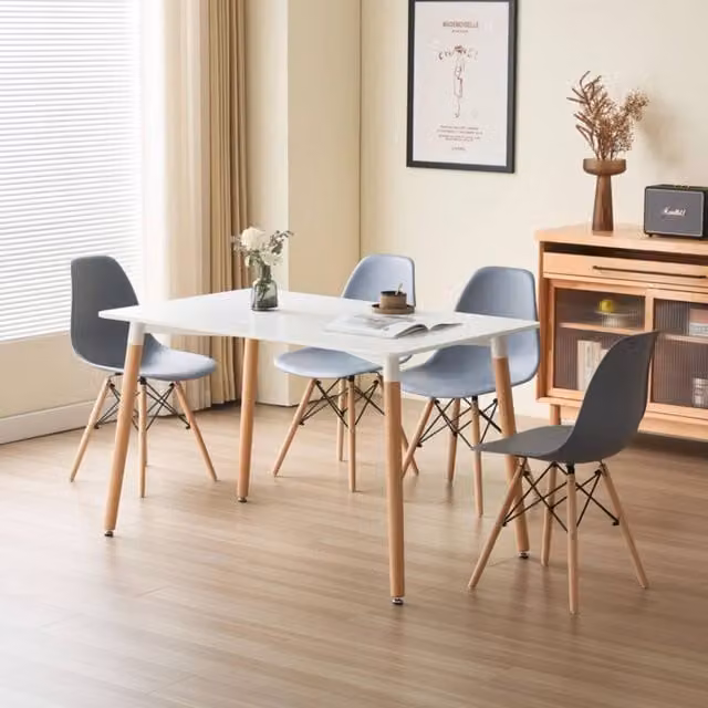 Comfy Living Ltd 5 Piece Modern Dining Set with White Wooden Top and 4 Grey Chairs with Metal Detailing – 1