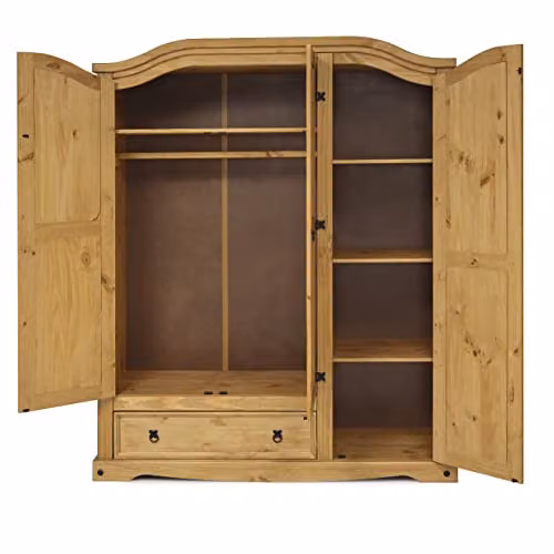 Mercers Furniture Corona 3 Door 1 Drawer Wardrobe in Brown and Black Waxed Solid Pine, H 190 cm x W 150 cm x D 51 cm – 2