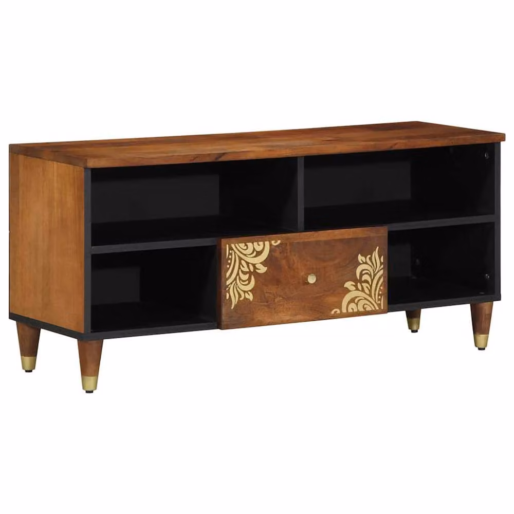 Berkfield Home Modern Mango Wood TV Cabinet in Brown, W/D/H: 100 x 33 x 46 cm – 2