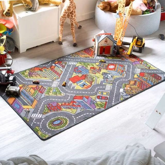 Bravich LTD Children's Big City Mat Town Car Roads Rug, Multicolour, W: 100 cm, L: 160 cm