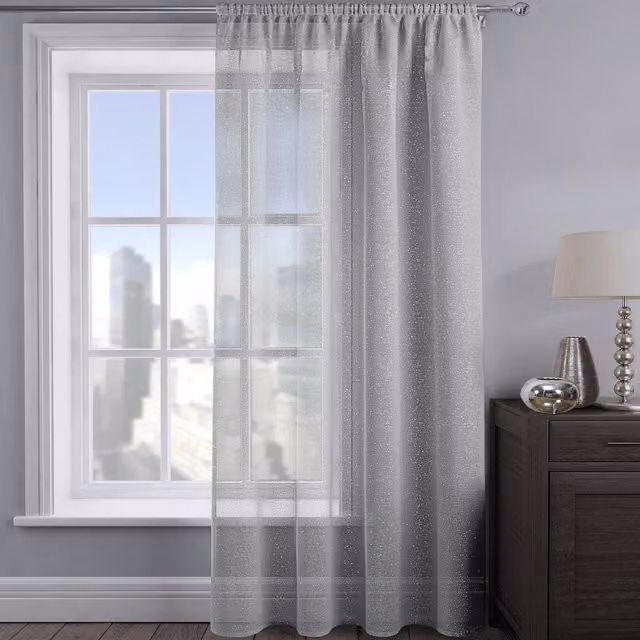 Velosso Silver Shimmering Voile Fabric Panel with Rod Pocket, Height: 182.88 cm