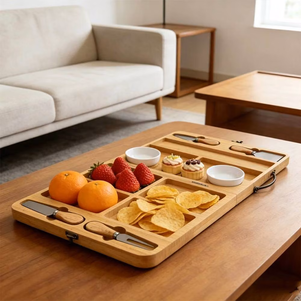 Quipulse Multifunctional Folding Cheese Board in Beige and Sand with Stainless Steel Details – 2