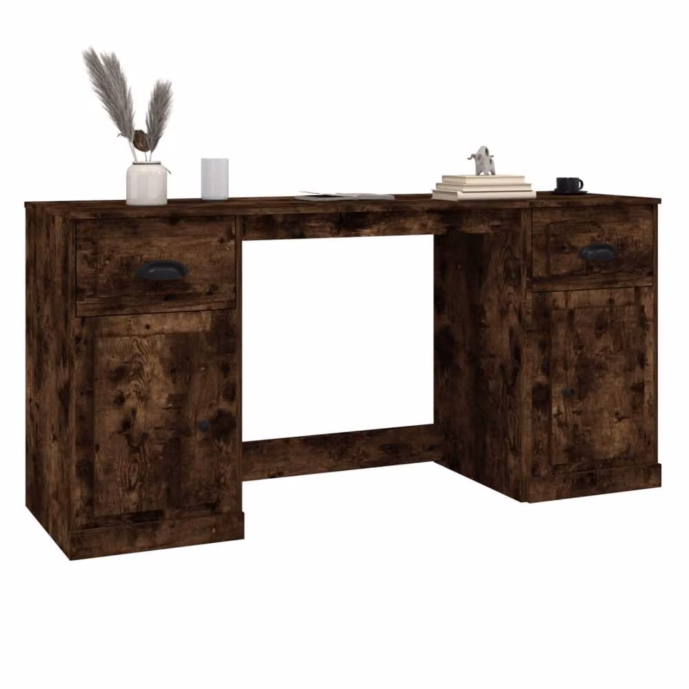 Berkfield Home Smoked Oak Desk with Cabinet in Brown – 3