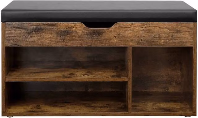 KORVIXA Brown Synthetic Leather Shoe Bench with Storage and Cushion, W/D/H: 100 x 100 x 150 cm