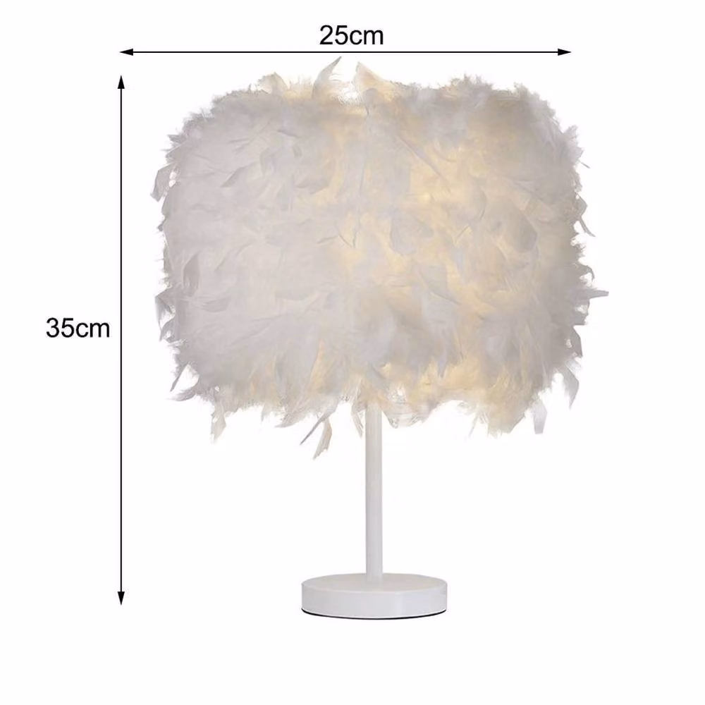 EONLION Modern White Feather Table Lamp with Metal Base and E27 LED Bulb – 2