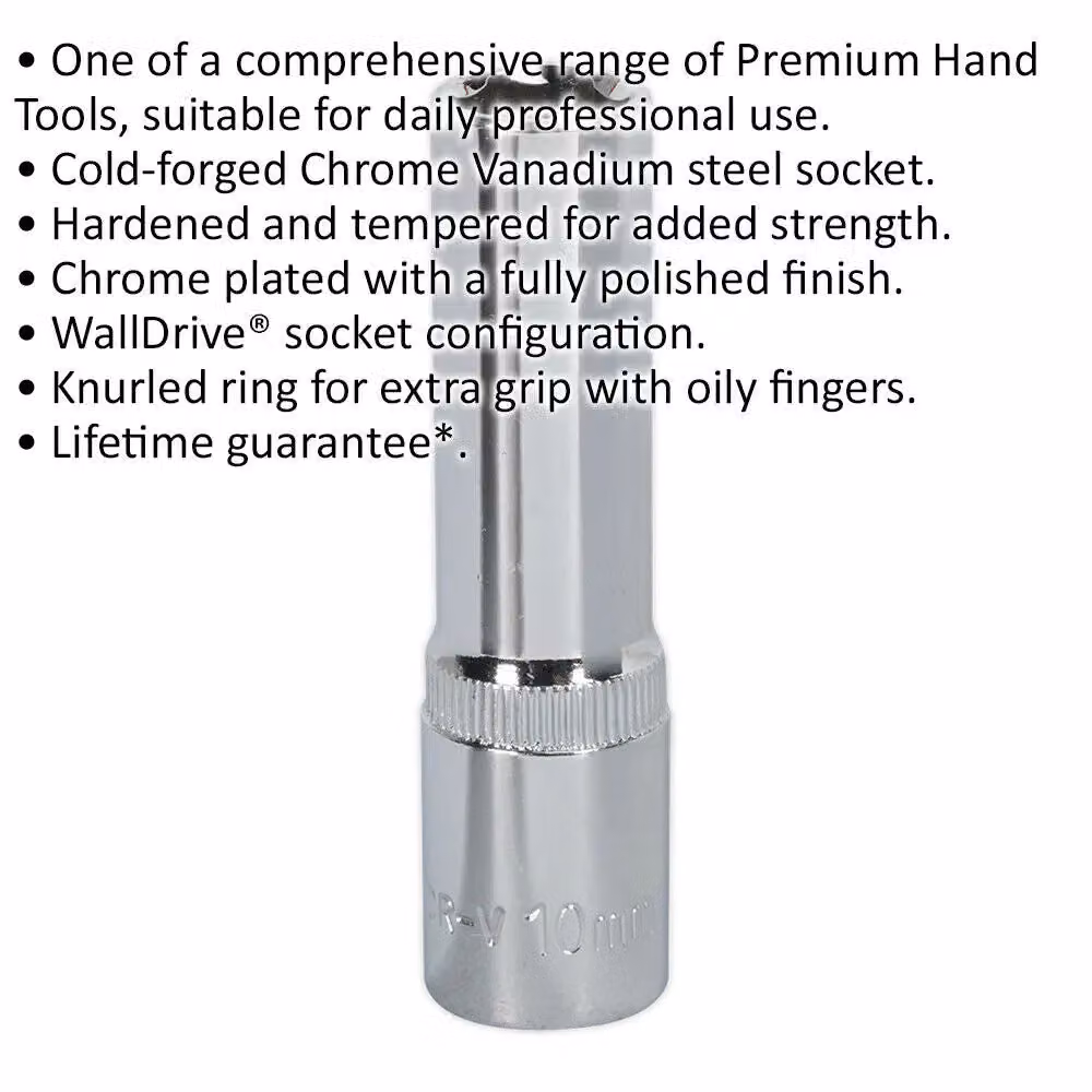 Loops 10mm Deep Drive Socket 3/8 inch Square Drive Forged Chrome Vanadium in Silver – 2