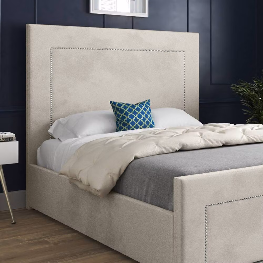 KDMD Lyminge Upholstered Designer Bed Frame in Beige Velvet, W/D/H: 120 x 83 x 137 cm – 4