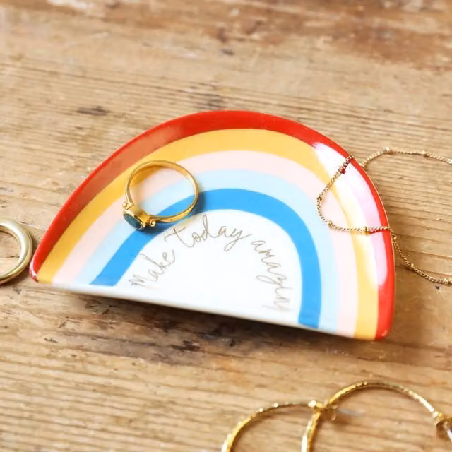 Lisa Angel Rainbow Make Today Amazing Ceramic Trinket Dish in Multicolour and Gold