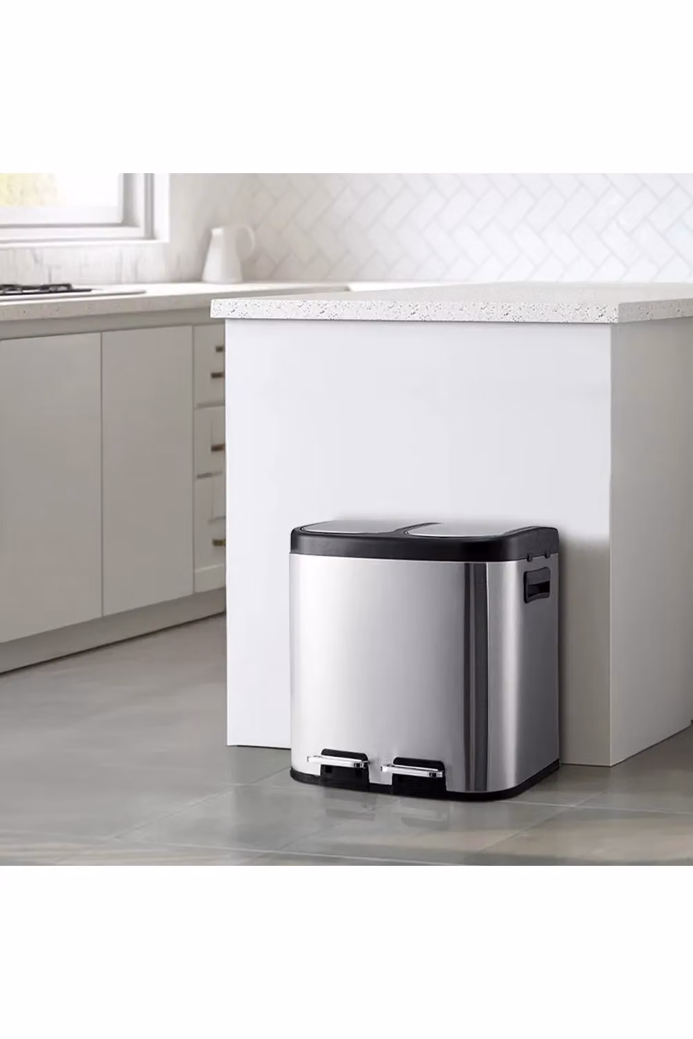 Living and Home 30L Stainless Steel Dual Pedal Recycling Dustbin in Metallic Silver – 2