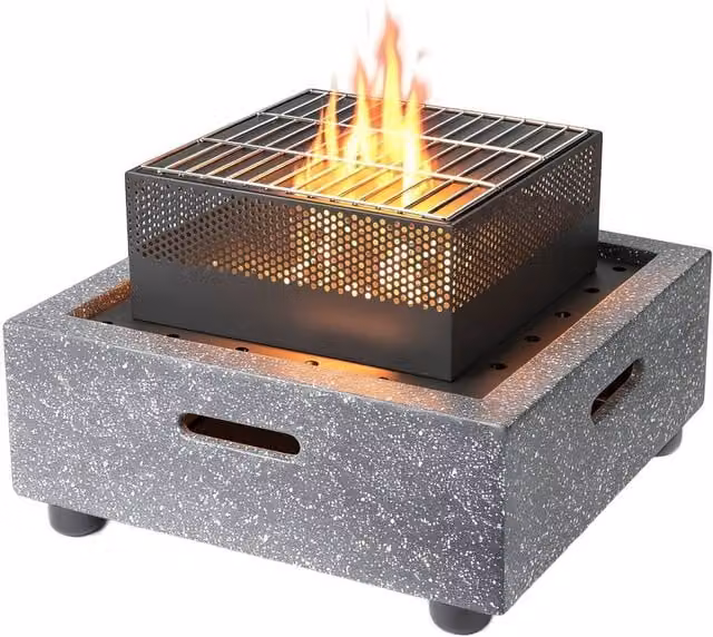 Gardenwize MGO Square Outdoor Fire Pit BBQ and Charcoal Grill Tabletop in Grey, W: 52.5 cm, D: 52.5 cm, H: 35.2 cm – 1