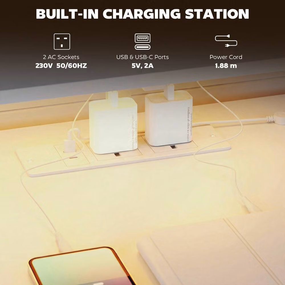 Rolipo White Gaming Desk with Charging Station, Monitor Stand and RGB Lights, Width: 147 cm – 6