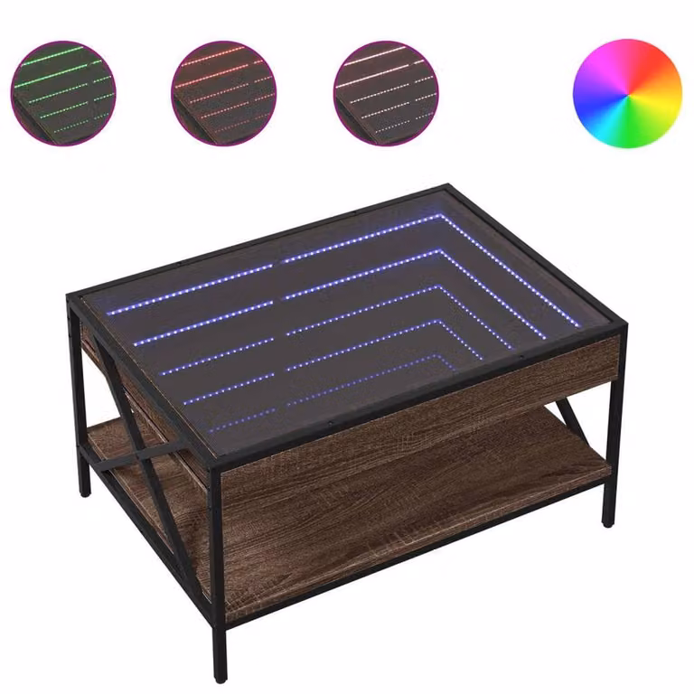 Berkfield Home Infinity LED Decorative Coffee Table in Brown Oak, W: 70 cm, D: 50 cm, H: 38 cm