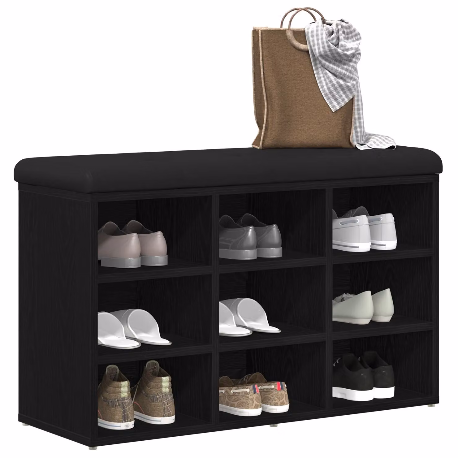 Berkfield Home Modern Black Oak Shoe Rack and Storage Bench W/D/H: 80 x 30 x 48 cm – 3