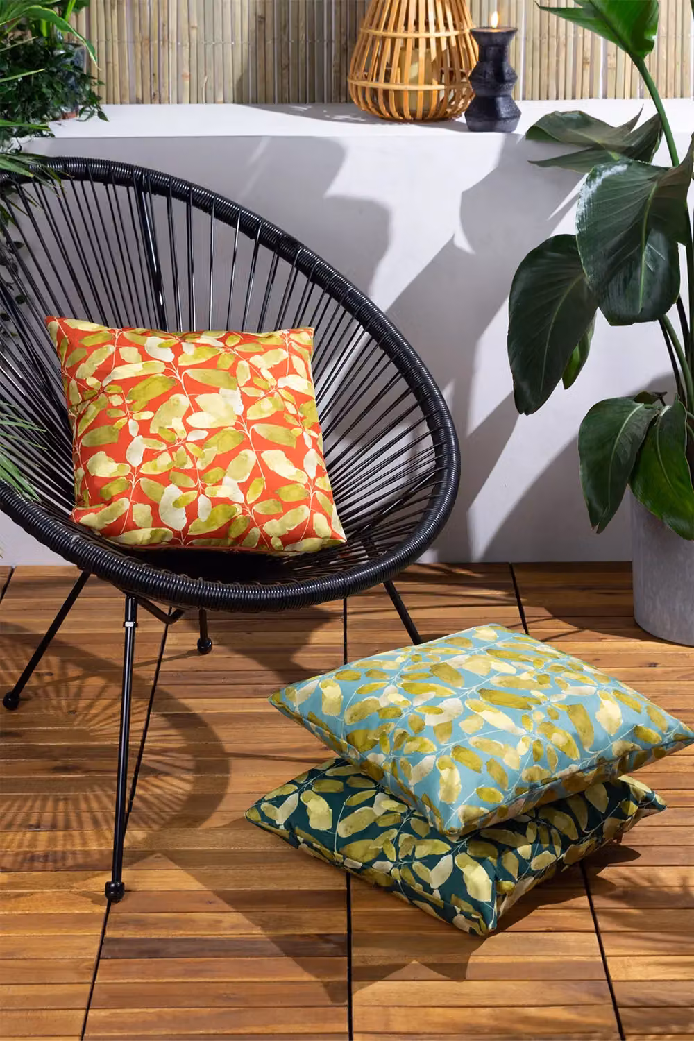 Wylder Tropics Lorena Floral Outdoor Cushion, Red and Gold, W/D/H: 43 x 43 x 43 cm – 3