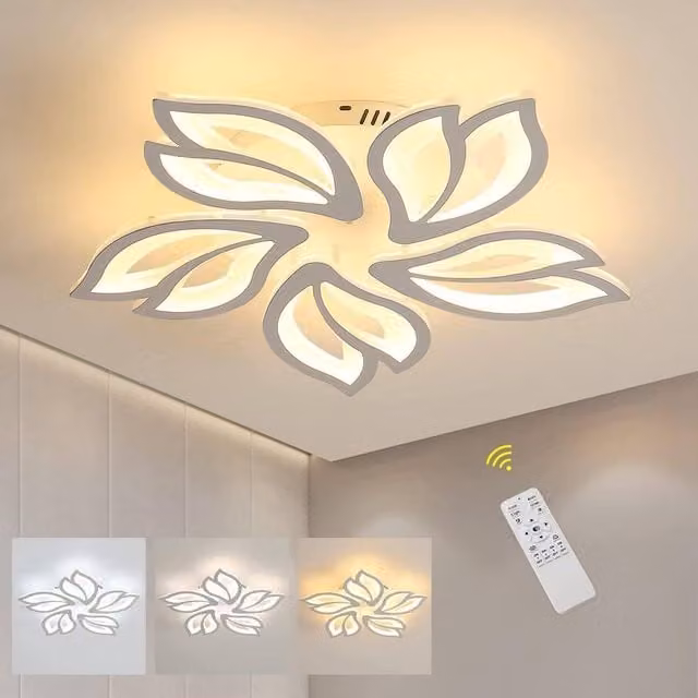 Goeco Modern LED Ceiling Light, Dimmable White Flower Design Chandelier with Remote Control