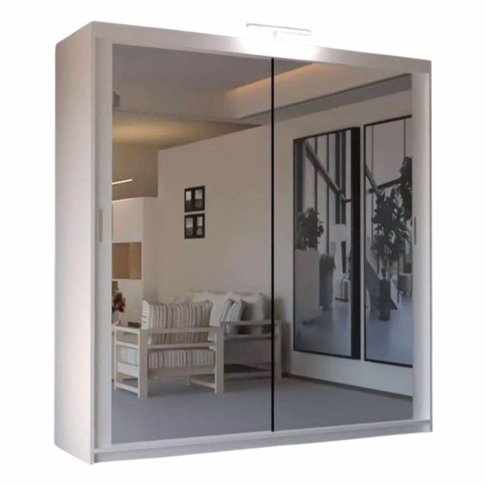 Sliding Wardrobes 4U Modern White Mirror Sliding Wardrobe with Integrated LED Lighting, W: 100 cm, H: 217 cm – 2