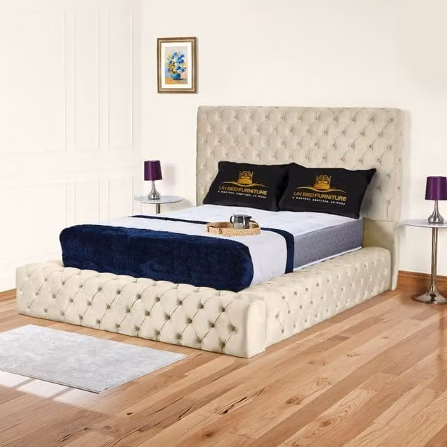 UK Bed Furniture Ambassador Ottoman Gas Lift Upholstered Bed in Beige, W/D: 90 x 190 cm – 1