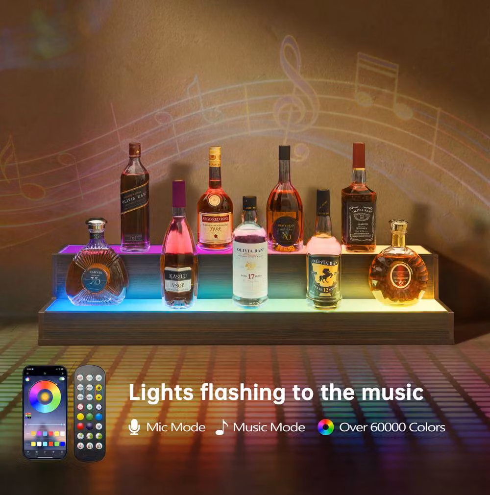 STILVORA Modern Walnut LED Display Shelf with Integrated Lighting – 2