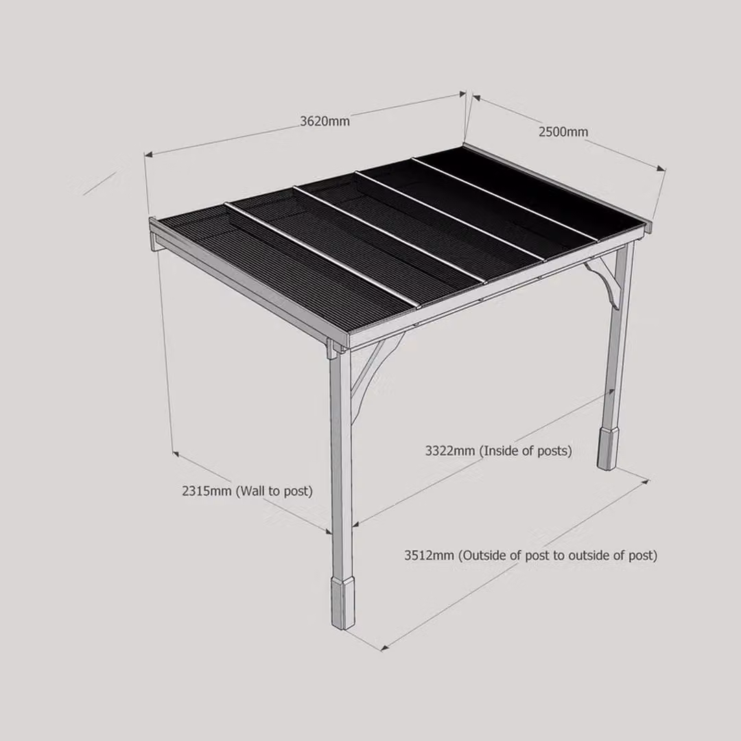Rutland County Garden Furniture Ltd Polycarbonate Roof Wood Carport, W: 362 cm, D: 250 cm, H: 270 cm - Light Green – 4