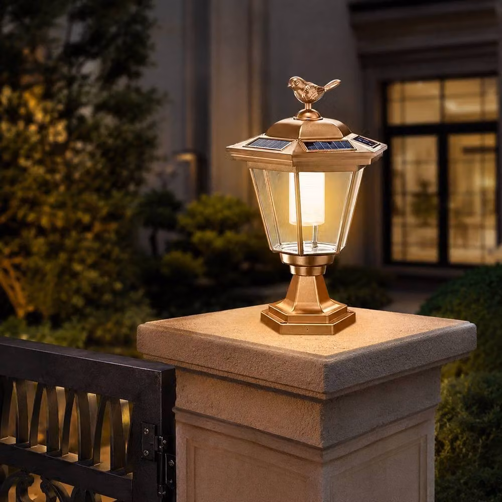 GWSOLAR Gold Solar Pillar Light with Bird Pattern, Warm White LED, 20lm, IP44 Rated – 4