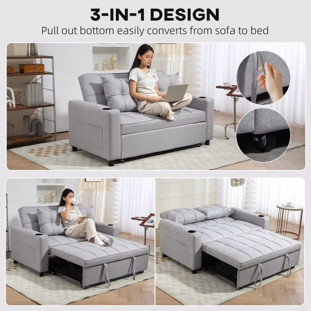 Wyld Haus Kahani Razi 2 Seater Pull Out Sofa Bed in Light Grey – 3