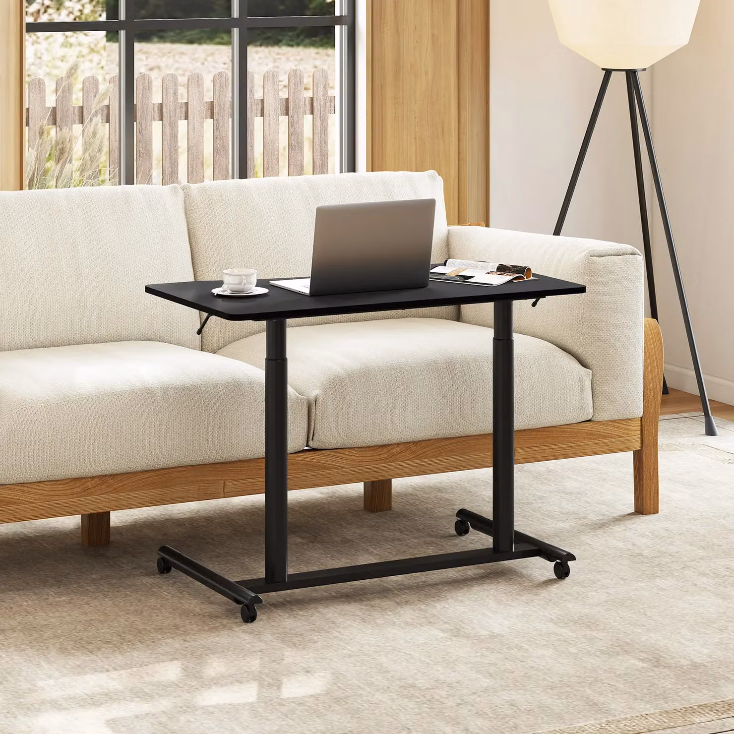 Costway C-Shaped Mobile Standing Desk with Adjustable Height and Castors, Black – 4