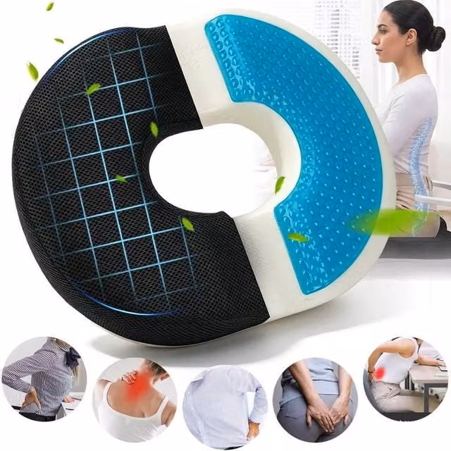 EONLION Black Memory Foam Donut Seat Cushion, W: 100 cm, D: 100 cm, H: 7 cm – 1