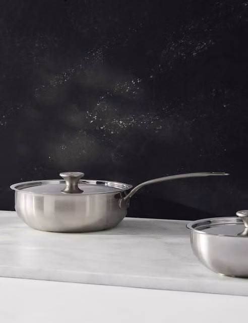 M&S x Tom Kerridge Stainless Steel and Copper Chef Saute Pan, Silver, 24 cm