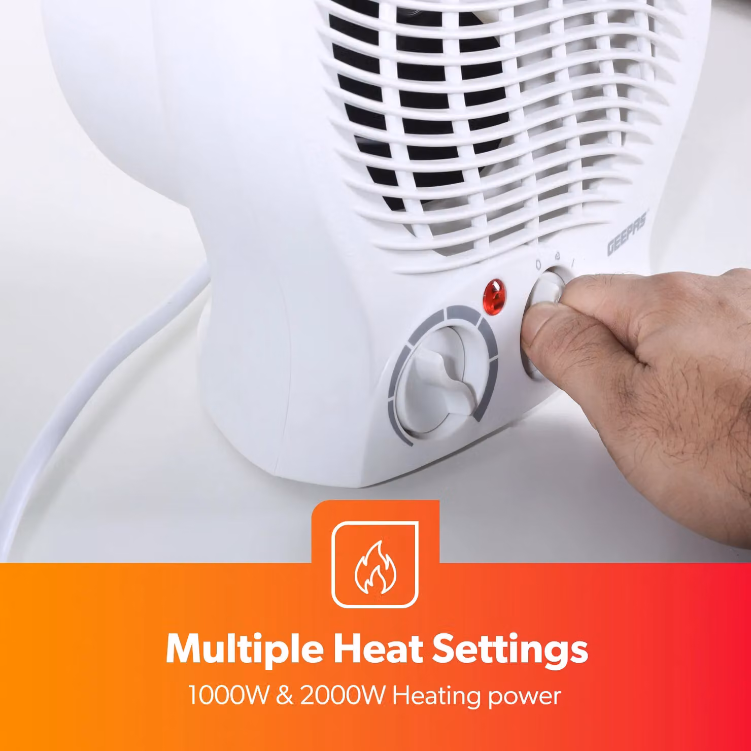 Geepas Portable Fan Heater in White with Thermostat, Overheat Protection and 1000W/2000W Heat Options – 2